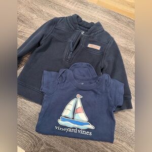 Vineyard Vines Kids Navy Pullover and Matching Sailboat Onesie Size 6-12M